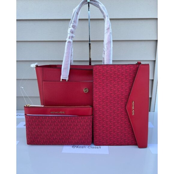 Michael Kors tote maisie 3 in 1 large bag clutch & crossbody Flame Red - Picture 12 of 12